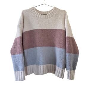 T x S Cozy Colorblock Sweater Ivory Mauve Gray Women Size L Long Sleeve Pullover